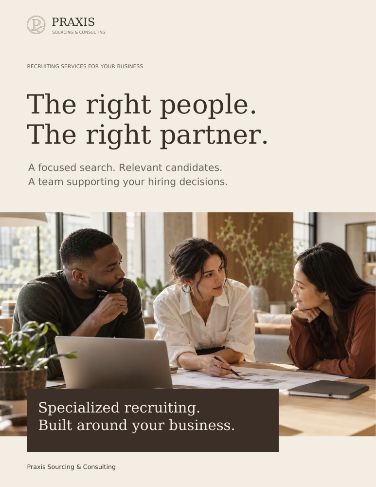 Cover of the Praxis guide: The Right People. The Right Partner.